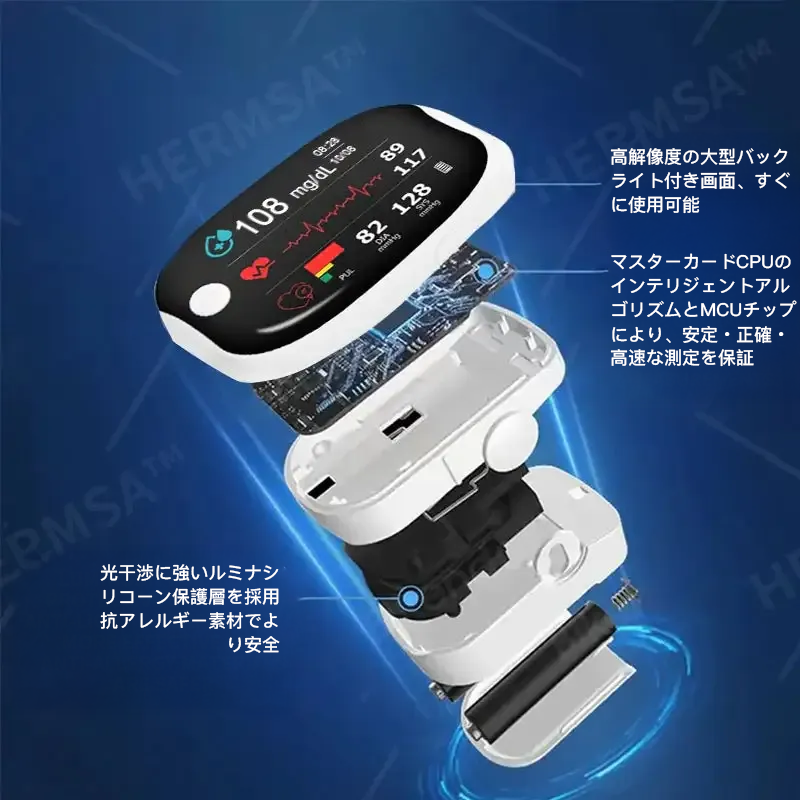 【公式ストア】💎HERMSA™ 精密多機能非侵襲医療機器（血糖値、血中酸素飽和度、血圧測定対応）【精度99.9％】🔥